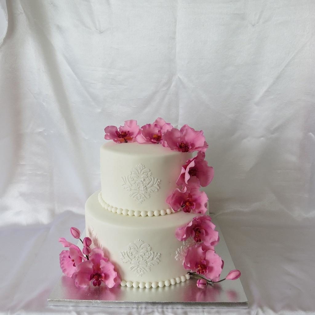 Pink Orchids Wedding Cake
