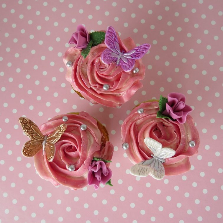 Cupcakes with Roses and Butterflies